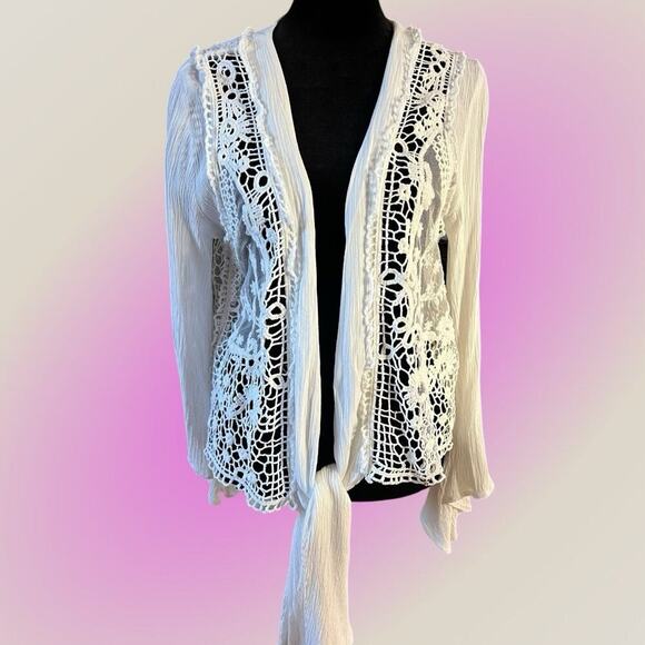 GUESS-LOS ANGELES women’s size M crochet look open front cardigan - Picture 2 of 11